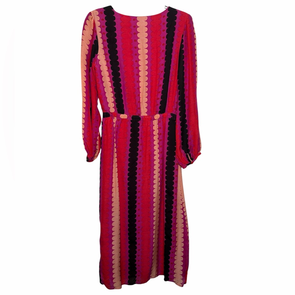 OLIPHANT Cotton Silk Scallop Stripe Polka Dot Long Midi Dress Key Hole Pink S - Picture 2 of 9